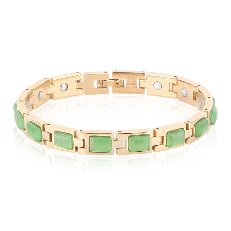 Gold-plated opal and turquoise magnet health bracelet
