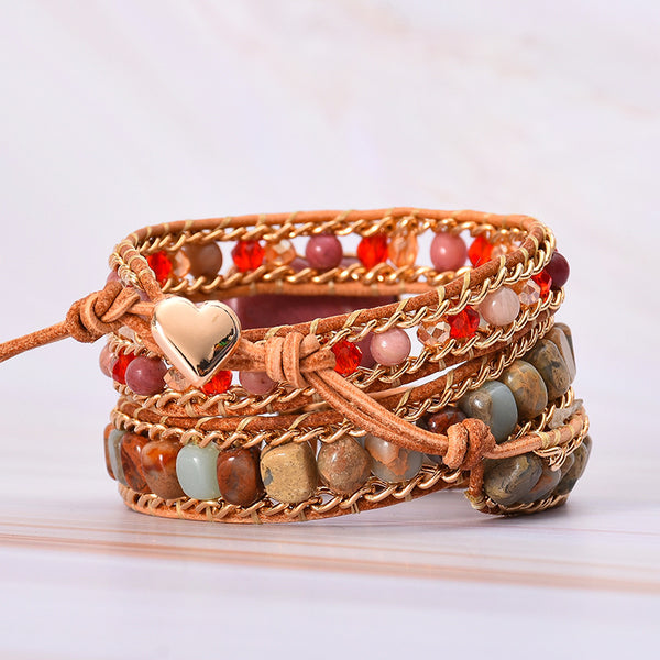 Luxury Natural Stone Heart-shaped Winding Bracelet With Jasper Crystal