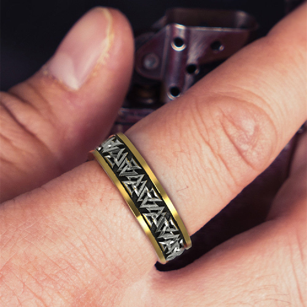 Viking Knot Silver Set Bronze Valknut Ring - ALLGRI