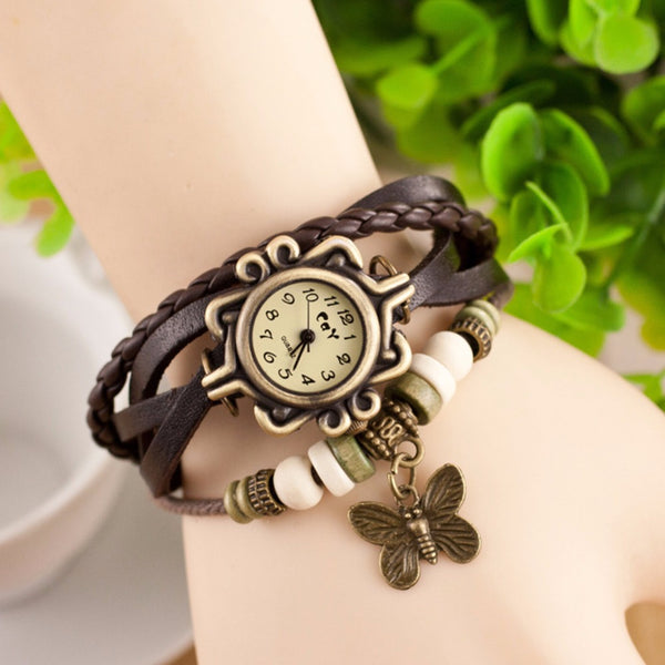 Vintage Layered Leather Strap Bracelet Watch