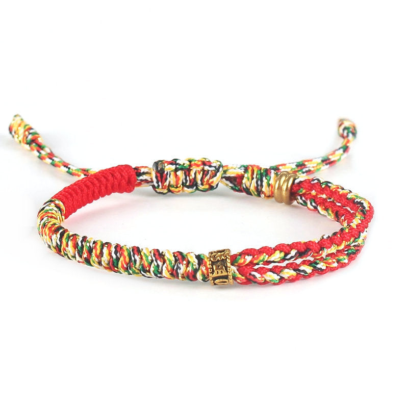 Buddhist Six-Character Mantra Woven Adjustable Diamond Knot Red Rope Bracelet